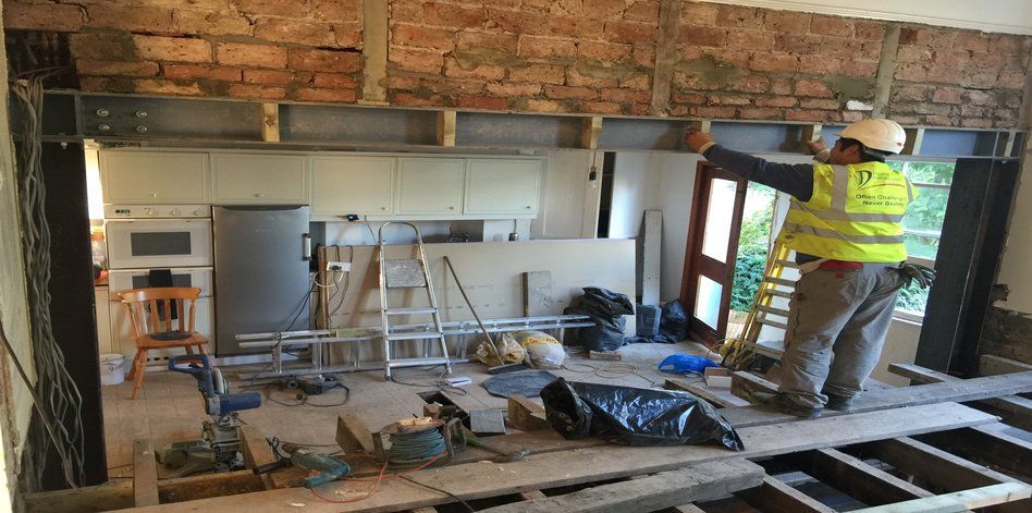 RSJ Steel Beam Installation Box Frames Goal Posts Wall Removal RSJ Steel Beam Installation Box Frames Goal Posts Wall Removal